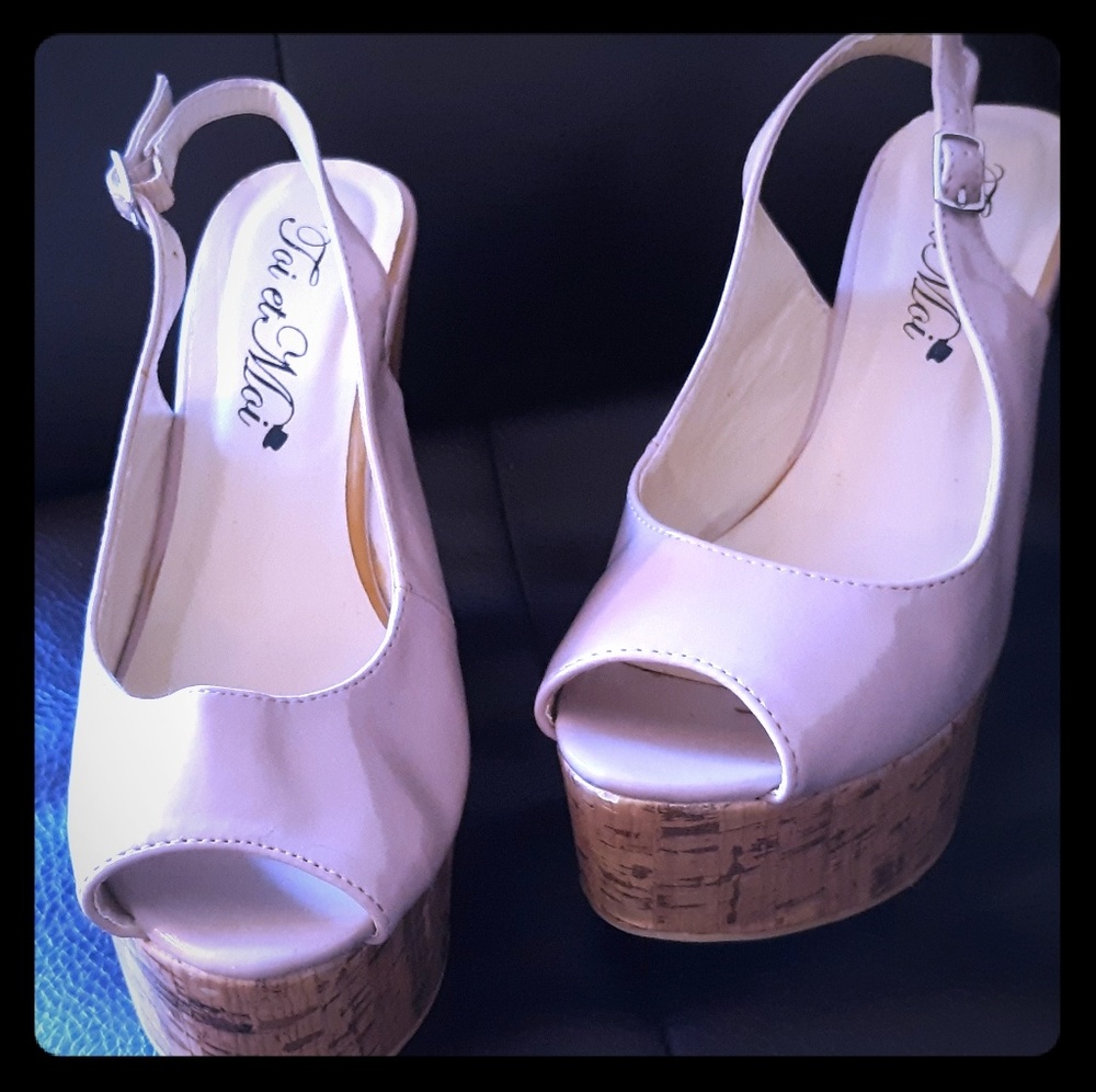 Toi et moi pink cork wedges